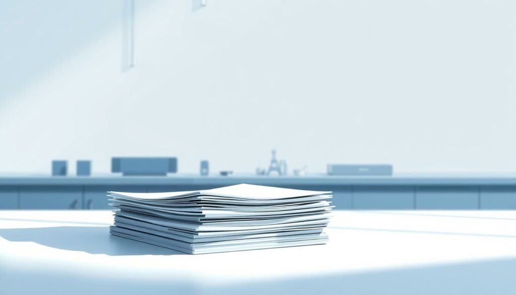 A clean, minimalist digital illustration showcasing the required documents for setting up a TikTok Shop in France. In the foreground, a stack of neatly organized papers and files sit on a smooth, white surface, casting soft shadows. The midground features a subtle TikTok-inspired color palette of blues and greys, with a sense of modern, professional aesthetics. The background is a simple, airy backdrop, emphasizing the importance of the documents. Dramatic, directional lighting illuminates the scene, creating depth and emphasizing the key elements. The overall mood is one of efficiency, organization, and the essential steps required to establish a TikTok commercial presence in the French market.