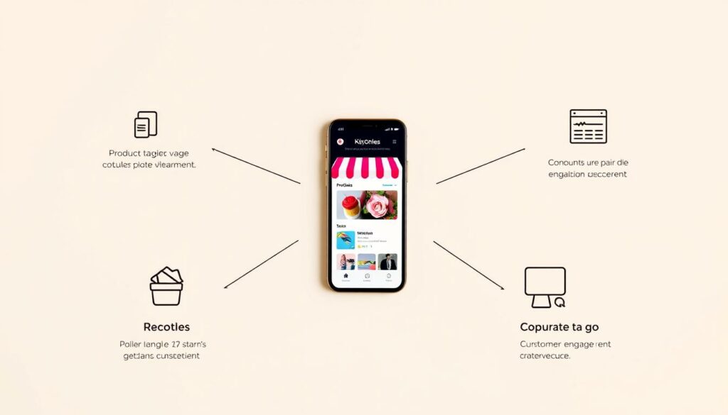 A minimalist, clean-lined visual showcasing the essential elements of TikTok Shop optimization for French sellers. Set against a soft, neutral background, the composition highlights a vibrant mobile device displaying a TikTok Shop interface, surrounded by simple icons and infographic-style graphics representing key SEO factors such as product tagging, video content, and customer engagement. Muted color tones and a balance of geometric shapes and sleek typography convey a modern, professional aesthetic suitable for an e-commerce article.