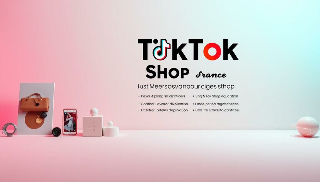 A sleek, minimalist visual showcasing the marketing advantages of TikTok Shop in France. Set against a clean, gradient background, the foreground features an artfully composed arrangement of elegant product shots, social media icons, and subtle geometric shapes - all in a cohesive, on-brand color palette. The middle ground introduces bold, typographic elements highlighting key strategic benefits, while the background subtly suggests the dynamic, fast-paced nature of the TikTok platform. The overall mood is one of modern, high-end sophistication and digital savvy.