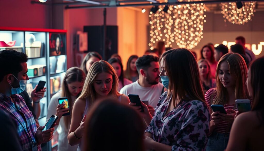 A vibrant and engaging community gathering on TikTok, showcasing the dynamic energy of a modern social e-commerce platform. The frame captures a rich tapestry of digital interactions - sleek smartphones, colorful product displays, and a captivating mix of visual elements. Striking a balance between clean, minimalist aesthetics and a sense of lively connectivity, the image evokes the essence of building a thriving TikTok Shop audience in France. Soft, diffused lighting illuminates the scene, creating a sense of warmth and inviting the viewer to immerse themselves in the engaging communal experience.