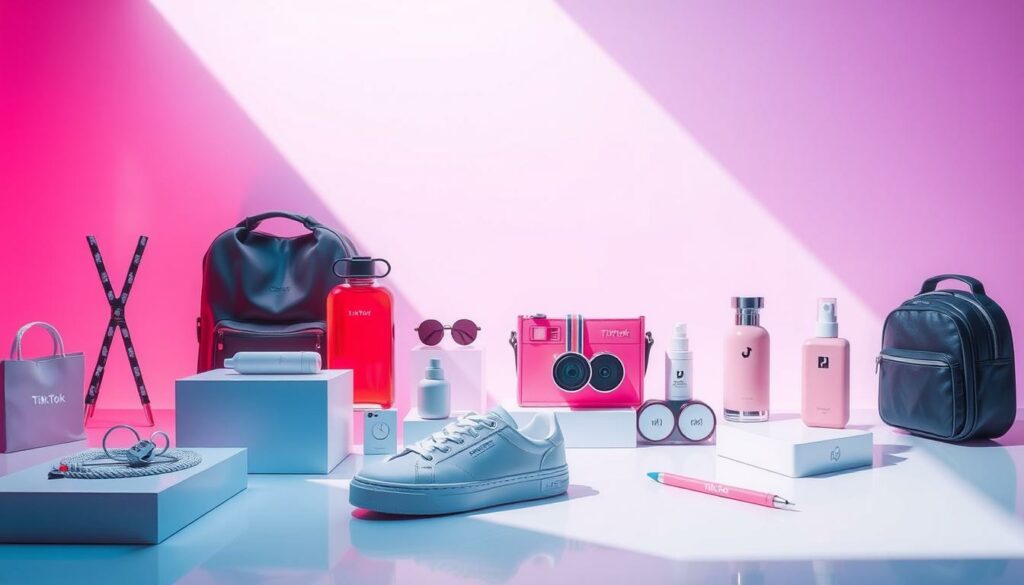 A vibrant display of the latest TikTok-inspired products, showcased against a sleek, minimalist backdrop. Streamlined product shots capture the essence of these trending items, their clean lines and modern aesthetics accentuated by soft, directional lighting. The overall composition evokes a sense of effortless curation, hinting at the efficiency and attention to detail that defines the logistics and customer service powering this thriving TikTok commerce ecosystem. A sophisticated, on-trend visual that aligns with the article's focus on optimizing the operational aspects of a successful TikTok Shop business. A vibrant display of the latest TikTok-inspired products, showcased against a sleek, minimalist backdrop. Streamlined product shots capture the essence of these trending items, their clean lines and modern aesthetics accentuated by soft, directional lighting. The overall composition evokes a sense of effortless curation, hinting at the efficiency and attention to detail that defines the logistics and customer service powering this thriving TikTok commerce ecosystem. A sophisticated, on-trend visual that aligns with the article's focus on optimizing the operational aspects of a successful TikTok Shop business.