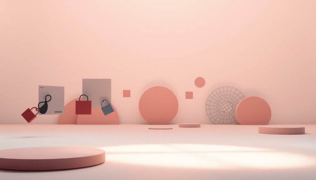 A vibrant, minimalist e-commerce scene showcasing the power of storytelling. In the foreground, a series of stylized product images float effortlessly, their clean lines and muted colors evoking a sense of sophistication. The middle ground features a dynamic arrangement of abstract geometric shapes and patterns, creating a mesmerizing visual rhythm. The background is a soft, gradient-filled expanse, setting the stage for a serene, yet captivating atmosphere. Careful lighting casts subtle shadows, lending depth and dimensionality to the composition. The overall aesthetic exudes a modern, TikTok-inspired vibe, perfectly suited to showcase the power of e-commerce storytelling.